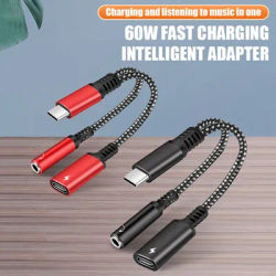 2 IN1 USB C To 3.5 MM Jack AUX Audio Earphone Adapter Type-C Headphone Converter With 60W PD Charging For iPad Pro Air Samsung