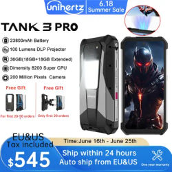 Unihertz 8849 Tank 3 Pro 5G Projector Phone 32GB 36GB RAM 512GB ROM Cell Phone 23800mAh 120W Fast Charger 200MP Camera Dual Sim