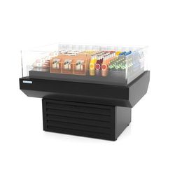 Hussmann SIM-3AA 41 3/8" SIM Series Horizontal Island Open Air Cooler w/ 1 Level, 120v, 13" Plexiglass Walls, Black Base & Interior