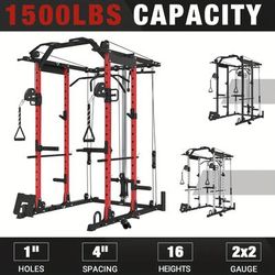 TEMU Cage, 1500 Lbs Weight Rack With Cable Machine, Squat Rack With J Hooks, Dip Bars And For Home Gym (red)