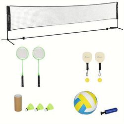 TEMU Soozier 17ft Portable All-in-one Badminton Set, Pickleball And Volleyball Net, Height Adjustable Outdoor Sports Set For Backyard Beach