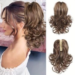 TEMU Elegant Curly Wave Ponytail Hair Extensions For Women, Synthetic High Temperature Fiber Clip-in Hairpiece, Daily Accessory