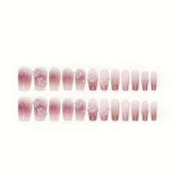 TEMU 24 Pcs/kit Acrylic Nail Extensions Kit Nail Art Fácil 3d Flower Pearl Glossy Rhinestone False Nails Easy Nail Glossy Press-on Nail Tech Beginner Women & Girls At Home Diy Quick Manicure Kit