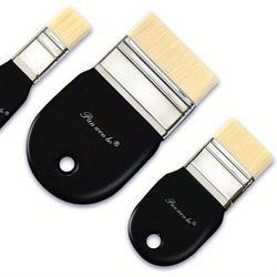 TEMU Paintbrush Set Of 3, Nylon Flat Brushes With Beavertail Handles For Acrylic, Oil, Varnish, Watercolor Painting, Ideal For Artists, Students, And Painters - Sizes 1 Inch, 2 Inch, 3 Inch.