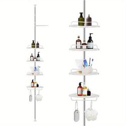 TEMU 4 Tier Adjustable Telescopic Shelf Bathroom Organiser Corner Rack Shower Shelf Caddy Holder 100cm - 260cm
