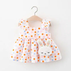 Robe d'été pour bébé fille, 2 pièces, douce, colorée, manches volantes, jupe en tissu de coton, cadeau, petit lapin, sac à bandoulière, nouvelle collection