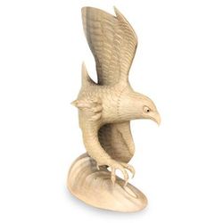 Wood sculpture, 'Flying Eagle' - Unique Wood Bird Sculpture