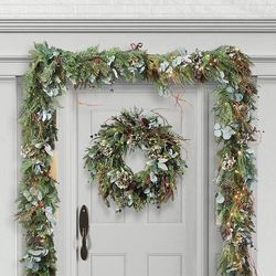 32" Pre-Lit Wreath - Peony And Pine Cone Wreath - Frontgate - Outdoor Christmas Decorations