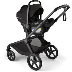 Bugaboo Kangaroo Double Stroller + Turtle Air Shield By Nuna Travel System Bundle - Black / Dark Che