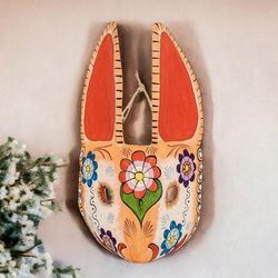 Floral Hops,'Hand-Painted Floral Orange and White Bunny Pinewood Mask'