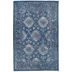 Carmel Vintage Floral Indoor/Outdoor Area Rug Black by Brylane Home in Navy (Size 6'6" X 9'4")