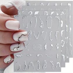 TEMU 16 Sheets Silvery Nail Stickers, Striped Irregular Shape, Matte , Embroidered Embellishment, Self-adhesive Plastic Nail Decals For Nail Art Decoration, Single Use Unscented Nail Design Supplies