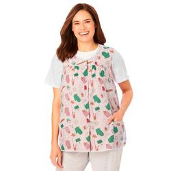 Plus Size Women's Snap-Front Apron by Only Necessities in Pink Holiday Print (Size 38/40)