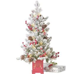 30" Pre-Lit Joy Flocked Berry Tree by BrylaneHome in Multi