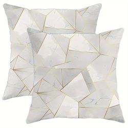 TEMU 2pcs Velvet Throw Pillow Covers, 18x18 Inch - Modern Abstract In Silvery & Golden, Zip Closure, Machine Washable For Living Room & Bedroom Decor