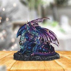 TEMU 7"w Blue And Purple Dragon With Baby Dragon Figurine Statue Home/room Decor And Perfect Gift Ideas For House Warming, Holidays And Birthdays Great Collectible Addition