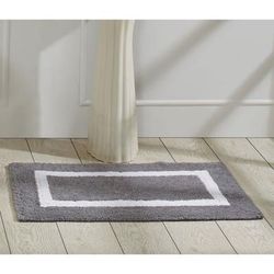 Wide Width Hotel Collection 100% Cotton 17" X 24" Rectangle Bath Rug by Brylane Home in Gray White (Size 24" W 40" L)