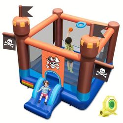 TEMU Gymax 1pc Pirate Themed Inflatable Bounce Castle, With Large Jumping Area & Slide & 735w Blower