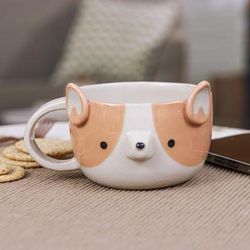 Corgi Elixir,'Whimsical 6 oz Ceramic Corgi Dog Cup with a Glossy Finish'