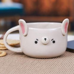 Bunny Elixir,'Whimsical 6 oz Ceramic Bunny Cup with a Glossy Finish'