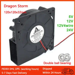 New GDB1232 2Pin 4Pin DC5V 12V 24V 120X120X32MM 12032 Large Air Volume Dual Ball Bearing BarbecueGrill Turbo Blower Cooling Fan