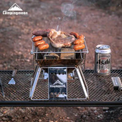 CAMPINGMOON Outdoor Barbecue Grill for Couples to Barbecue 1-2 People, Family Wooden Charcoal Small Camping Gril, X-MINI