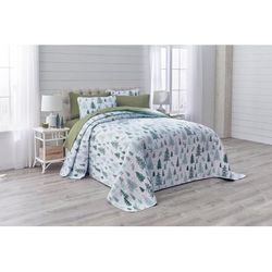 3-Pc. Microfleece Christmas Bedspread Set by BrylaneHome in Mini Trees (Size QUEEN) Reversible Quilted Cover & Pillow Shams