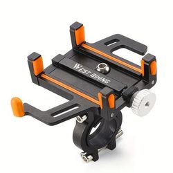 TEMU West Biking Durable Aluminum Bicycle Phone Holder - Secure & Adjustable Cage For Cycling, Motorcycle, And E-bike Riding, Black With Orange Accents, Bike Accessories
