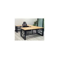 Xdustrial Series 71"W x 108"D Solid Wood Black Metal Frame U-Shaped Desk