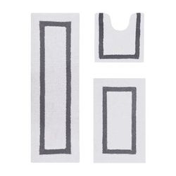 Hotel Collection 100% Cotton 3 Piece (20" X 20" | 21" X 34" | 20" X 60") Bath Rug Set by Brylane Home in White Gray
