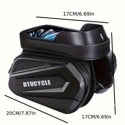 TEMU Bike Handlebar Bag, 7-inch Touchscreen Phone Pouch, Adjustable Strap, Eva Hard Shell, Top Tube Storage Case, Cycling Accessory