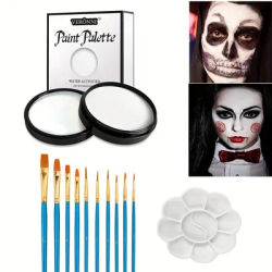 30g Water-Activated Body Makeup Face Paint Set 3-Piece with Brushes Mixing Palette for Halloween Christmas Costume Party Cosplay