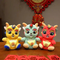 2024 Chinese New Year Mascot Dragon Dolls Cartoon Cute Baby Dragons Plush Toy Red Traditional Gift