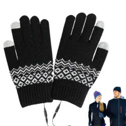 USB Heated Gloves Full Finger Knitted Heated Touchscreen Gloves Winter Mitten Removable Hand Warmers