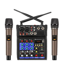 Top Audio DJ Mixer 4 Channels Console with Wireless Microphone Sound Mixing Bluetooth Karaoke