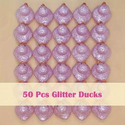 TEMU Breast Cancer Awareness Pink Glitter Ducks Set, Pvc, 50/100 Pcs, Sparkling Decorative Duck Figurines For Party Decor, Car & Home Accent, No Electricity Needed