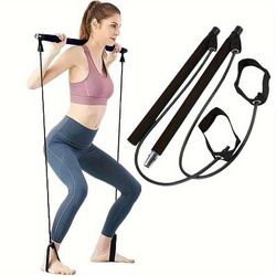 TEMU 1 Multi-functional Yoga And Fitness Pilates Pole Set With Resistance Band And Stainless Pole, Suitable For Women And Men, Home Gym Exercise, Squat Yoga And Pilates, And Body Shaping