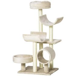 TEMU Cat Tree For Indoor Cats Kitten Pet Scratching Post Perch Activity Center Scratcher Climb House Arch With Tunnel 105cm Tall Beige