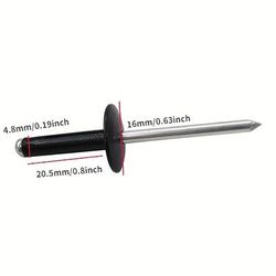 TEMU 50pcs Black Aluminum Trifold Blind Rivets - Large Flange, High Strength, 4.8mm Diameter, Design For Fastening