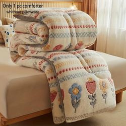 TEMU Cozy Boho Floral Snowflake Velvet Comforter - Soft, Light Beige-friendly & Quilted For All - Machine Washable, Fade-resistant Thick Bedding For Bedroom & , Christmas Present