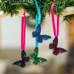 'Set of 4 Hand-Painted Colorful Wood Butterfly Ornaments'