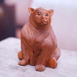Giant Bear,'Hand-Carved Bear-Themed Suar Wood Sculpture from Bali'