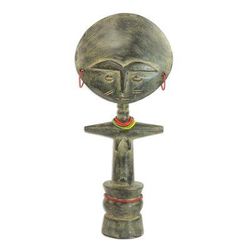 Emerging from a Pot,'Wood and Recycled Glass Beaded Fertility Doll from Ghana'