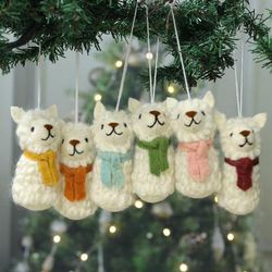 'Animal-Themed Set of 6 Assorted Wool Felt Lamb Ornaments'