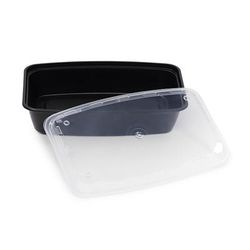 CuBE Packaging CR-1156B-VL100 56 oz Rectangular Container w/ Lid - Plastic, Black