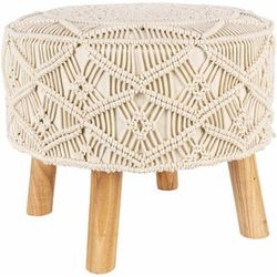 Jasaan 16"H x 20"W x 20"D Pillow plush Cotton Light Beige/Beige/Wood/Camel/Dark Red Ottoman - Boutique Rugs