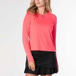 Lucky In Love LUV High Low Breezy Long Sleeve Women's Tennis Apparel Coral Crush