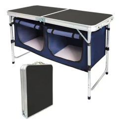 Outdoor Folding Table Aluminum Lightweight Camping Table Height Adjustable with Storage Organizer for BBQ, Party, Camping