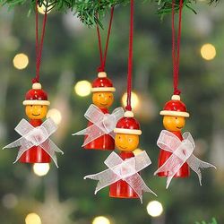 'Fairy-Themed Set of 4 Pala Indigo Wood Channapatna Ornaments'
