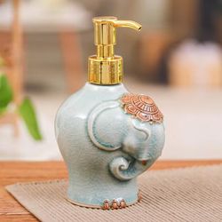 Misty Elephant,'Crackled Celadon Ceramic Elephant Soap Dispenser in Green'
